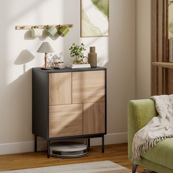 Skænk 60x35x78 cm Sort/Naturtræ, MDF, opbevaring