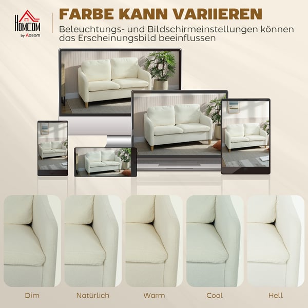 Sofa, 2-personers, 137x69x82 cm, Cremehvid, Sherpa-fleece polstring