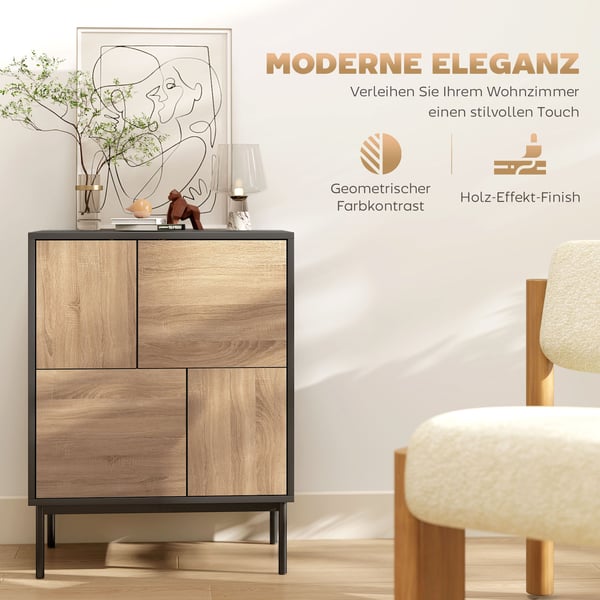 Skænk 60x35x78 cm Sort/Naturtræ, MDF, opbevaring