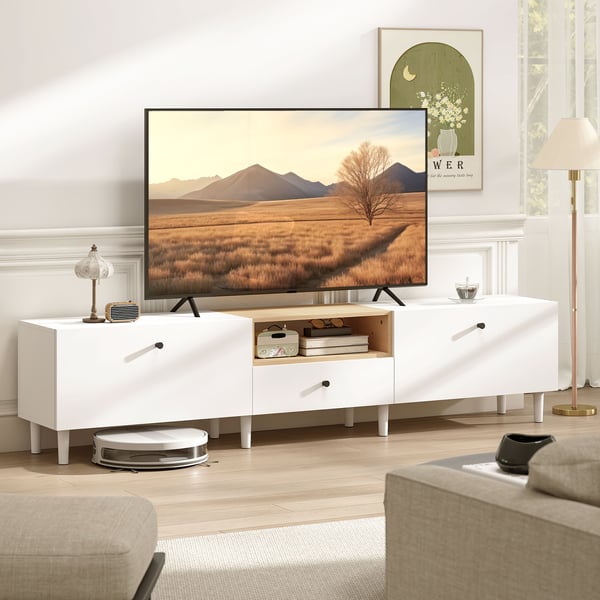TV-taso, 200x35x45 cm, valkoinen, lastulevy