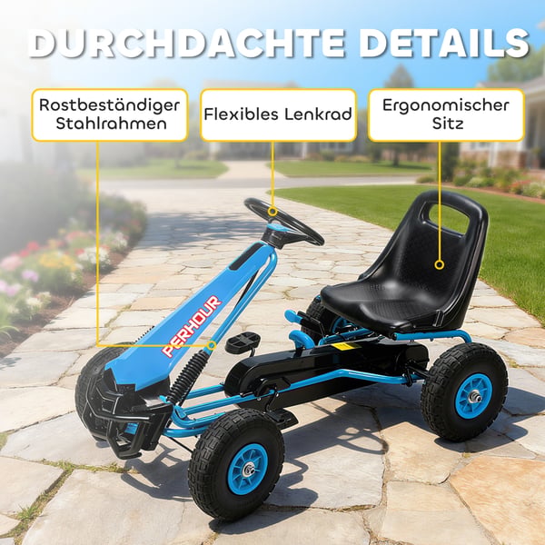 Pedal gokart til børn, 110x61x62 cm, blå, plast