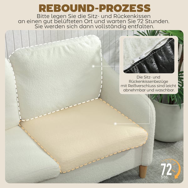 Sofa, 2-personers, 137x69x82 cm, Cremehvid, Sherpa-fleece polstring