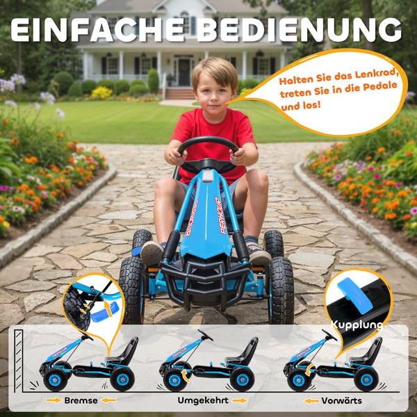 Pedal gokart til børn, 110x61x62 cm, blå, plast