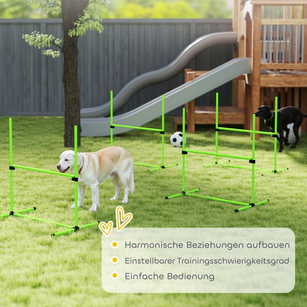 Agilitysæt, 4-delt justerbart hundeagilityudstyr, 99x65x94 cm, grøn, plast
