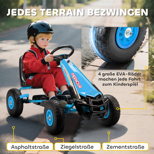 Pedal gokart til børn, 110x61x62 cm, blå, plast
