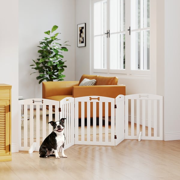 Hundegitter, 258x30x61 cm, Hvid, MDF