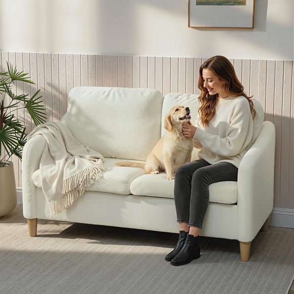 Sofa, 2-personers, 137x69x82 cm, Cremehvid, Sherpa-fleece polstring