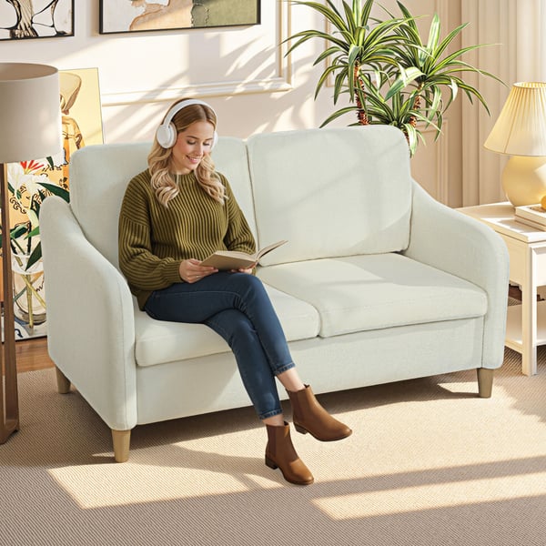 Sofa, 2-personers, 137x69x82 cm, Cremehvid, Sherpa-fleece polstring