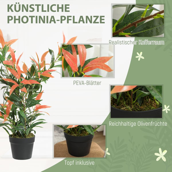 Kunstig Photinia plante, 45x45x90 cm, rød grøn, plast