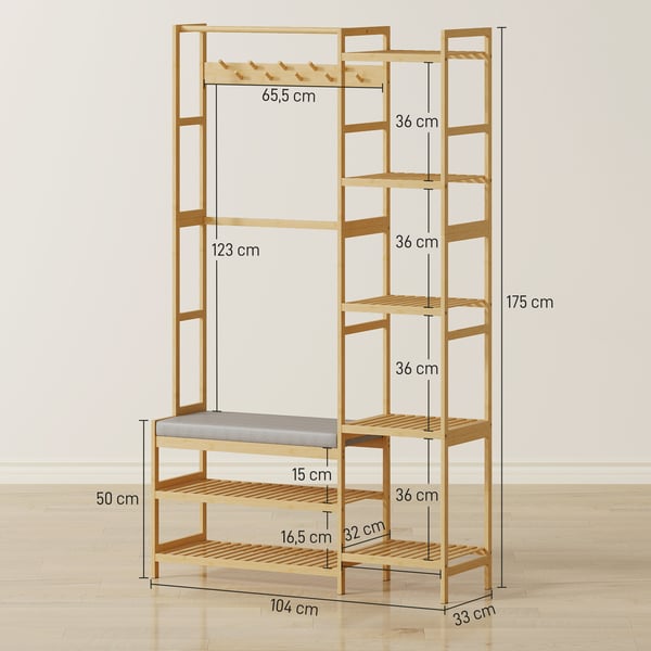 Naulakko ja kenkäpenkki 104x33x175 cm luonnollinen, bambu