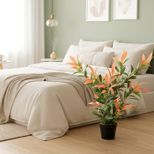 Kunstig Photinia plante, 45x45x90 cm, rød grøn, plast