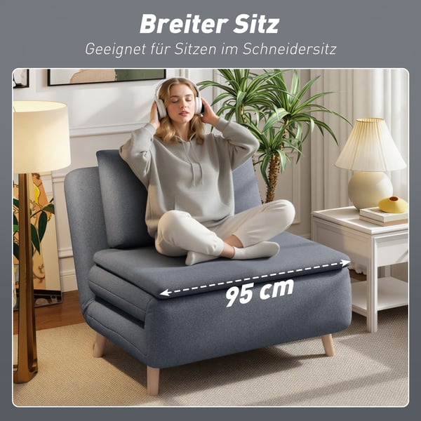 Sovesofa stol, 3-i-1 med justerbart ryglæn, 95x90x80 cm, grå, polyester