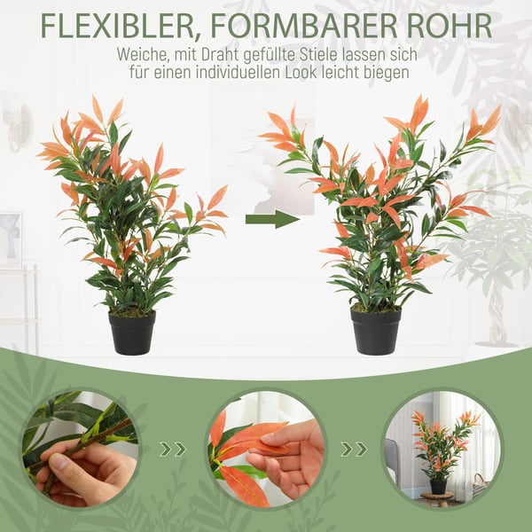 Kunstig Photinia plante, 45x45x90 cm, rød grøn, plast