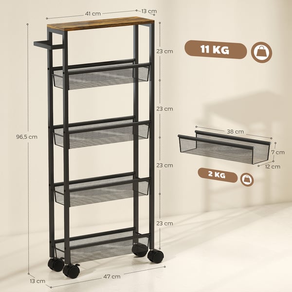 Køkkenvogn, 47x13x96.5 cm, Sort, Metal