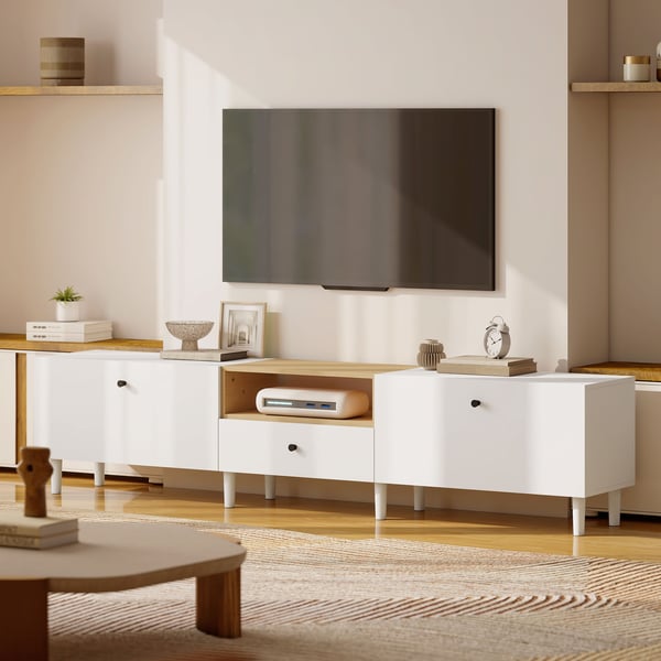 TV-taso, 200x35x45 cm, valkoinen, lastulevy