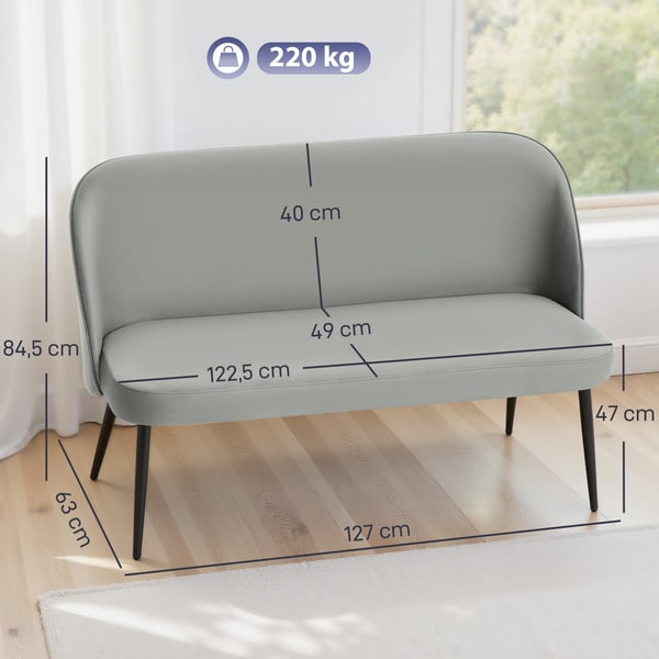 Sohva, 2-istuttava, 127x63x84.5 cm, harmaa, metallirunko