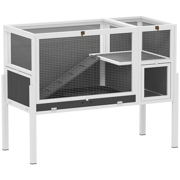 Pieneläinten häkki, 120x53x93 cm, harmaa, puu ja metalli