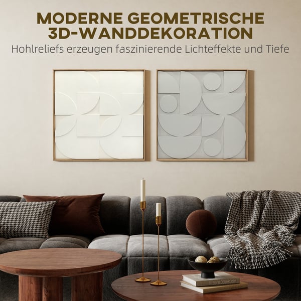 Seinäkoriste, 3D-geometrinen seinätaidesetti, 80x3,5x80 cm, valkoinen