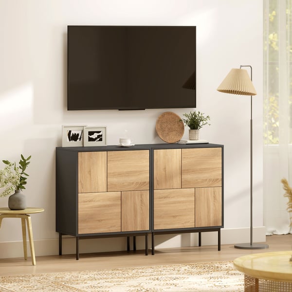 Skænk 60x35x78 cm Sort/Naturtræ, MDF, opbevaring