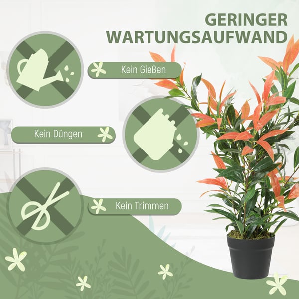 Kunstig Photinia plante, 45x45x90 cm, rød grøn, plast