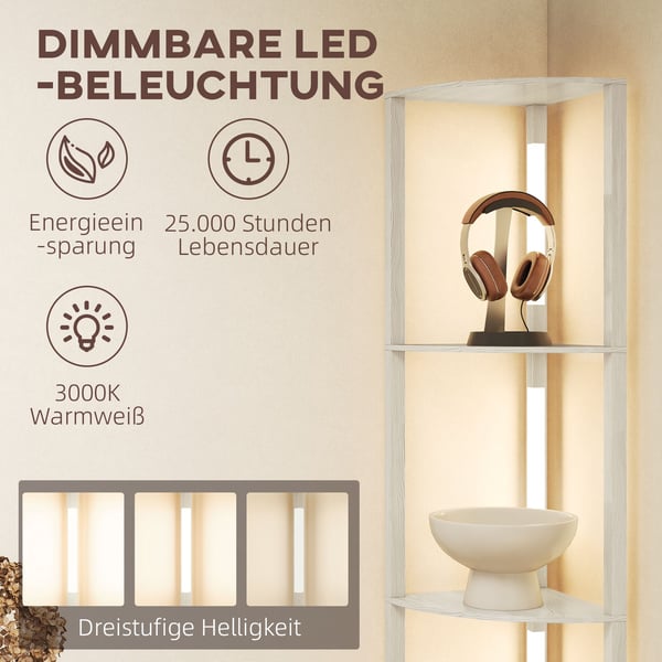 LED gulvlampe, hjørnehylde, 41x30x164 cm, eg, dæmpbar