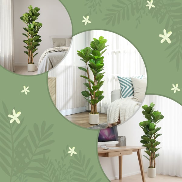 Kunstig Fiddle Leaf Fig Træ, 50x50x150 cm, Grøn, Plastik