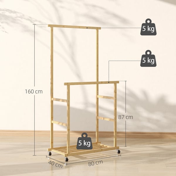 Vaateripustin 80x40x160 cm luonnollinen, bambu