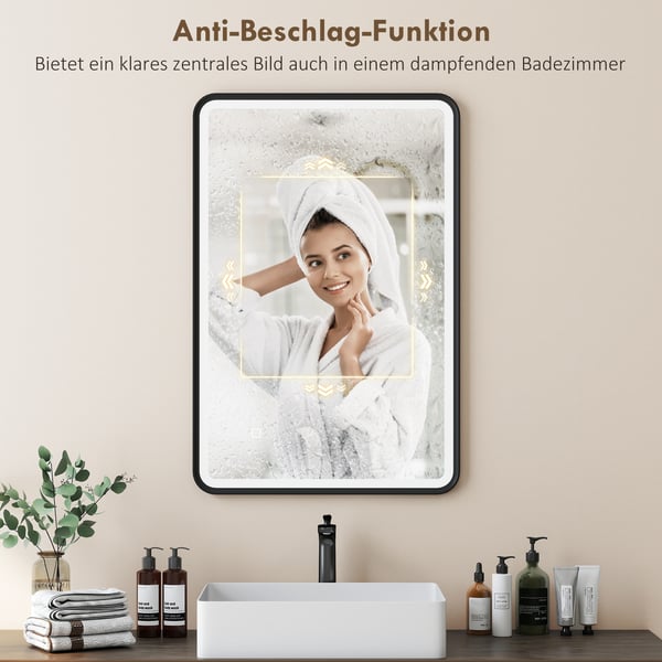 Badrumsspegel, 90x60 cm, Svart, LED