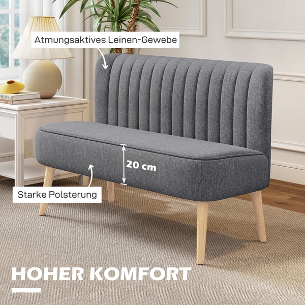 Soffa, 2-sits, 117x56,5x77 cm, Grå, Linne-look tyg