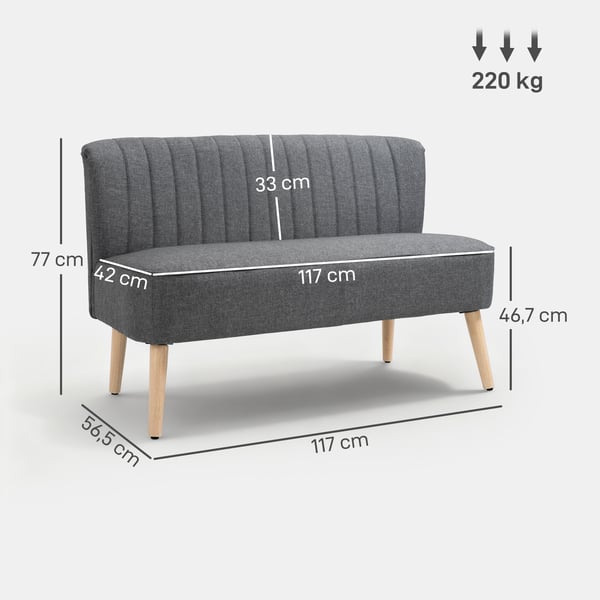 Soffa, 2-sits, 117x56,5x77 cm, Grå, Linne-look tyg