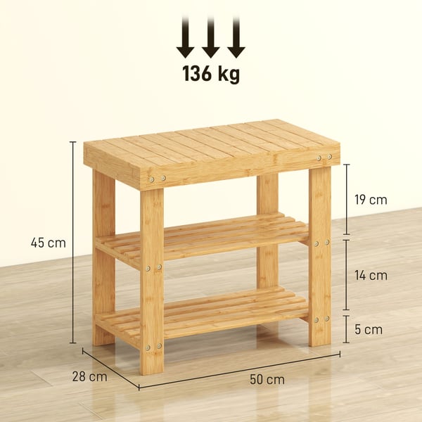 Kenkäpenkki, 50x28x45 cm, luonnollinen, bambu