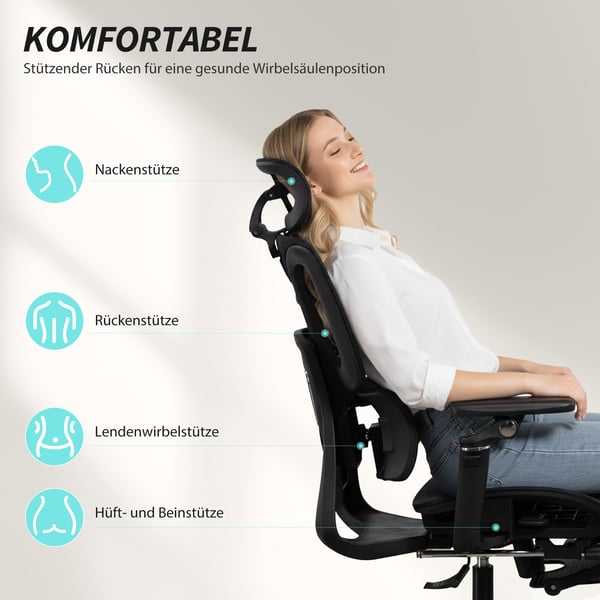 Kontorsstol, Ergonomisk skrivbordsstol, 67x71x114 cm, Svart, Mesh