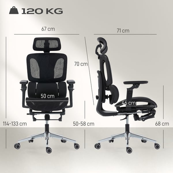 Kontorsstol, Ergonomisk skrivbordsstol, 67x71x114 cm, Svart, Mesh