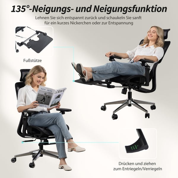 Kontorsstol, Ergonomisk skrivbordsstol, 67x71x114 cm, Svart, Mesh