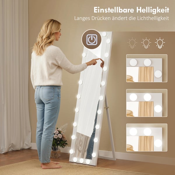 Fuld længde spejl, 150x40 cm, hvid, LED-belysning