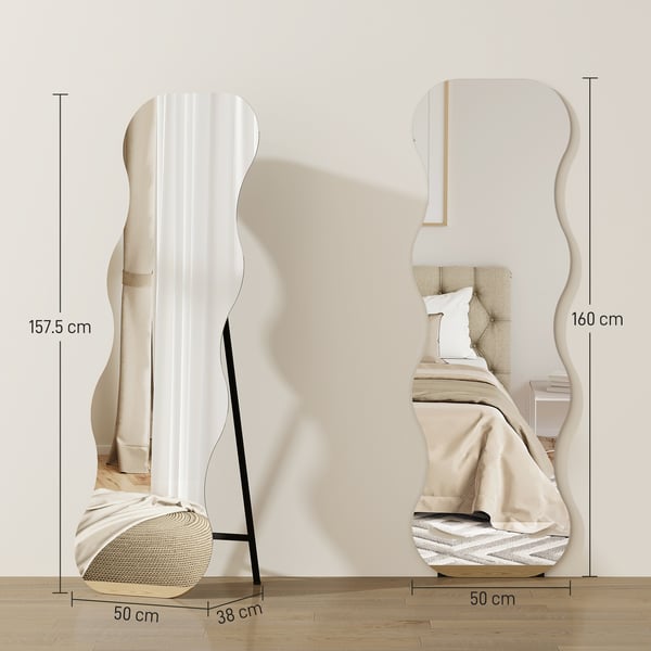 Fuld længde spejl, 50x160 cm, Sort, Træfod
