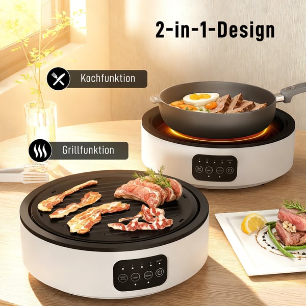 Keramisk kogeplade og grill, 34x36x10 cm, hvid, glas
