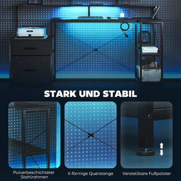 Gamingbord, L-formet skrivebord, 165x80x91,5 cm, sort, træ