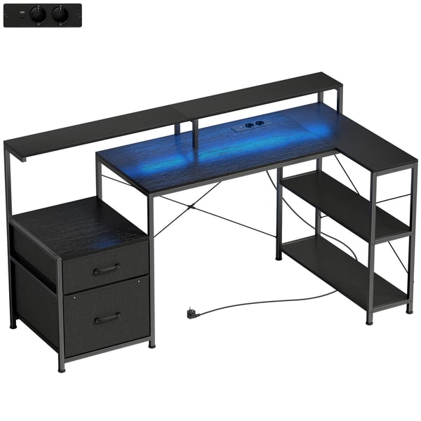 Gamingbord, L-formet skrivebord, 165x80x91,5 cm, sort, træ