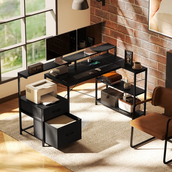 Gamingbord, L-formet skrivebord, 165x80x91,5 cm, sort, træ