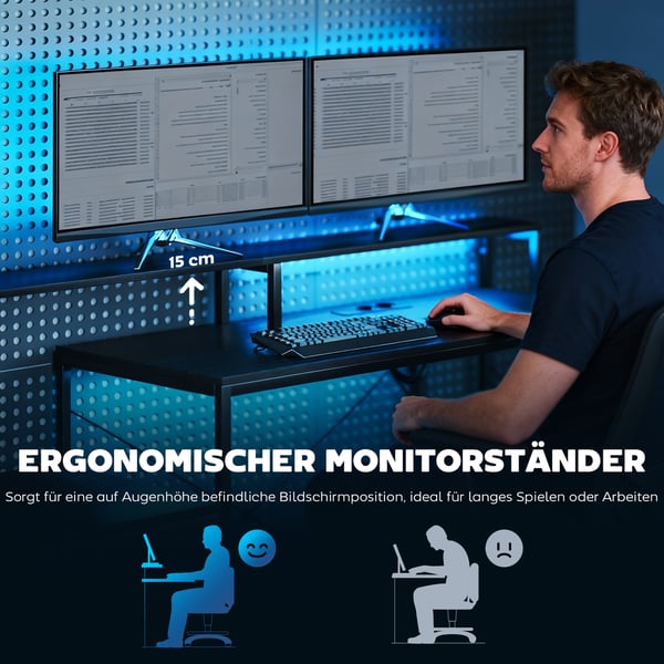 Gamingbord, L-formet skrivebord, 165x80x91,5 cm, sort, træ