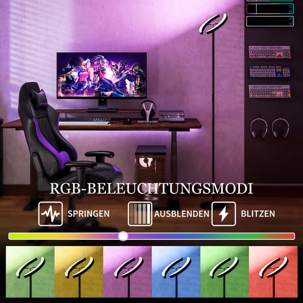 Gulvlampe, RGB dæmpbar, 30x188 cm, Sort, Metal