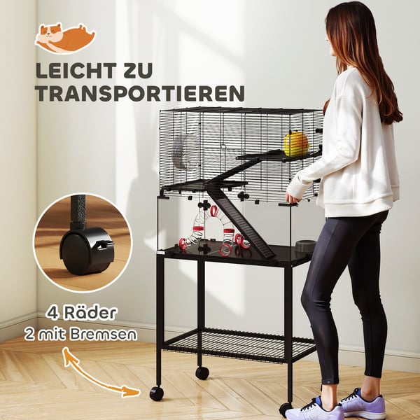 Hamsterbur, 77x49x130,5 cm, Sort, Stål og plast