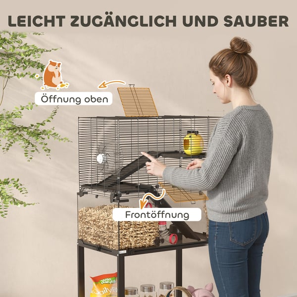 Hamsterbur, 77x49x130,5 cm, Sort, Stål og plast