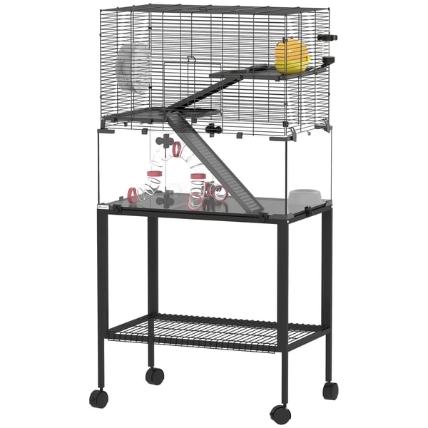 Hamsterbur, 77x49x130,5 cm, Sort, Stål og plast