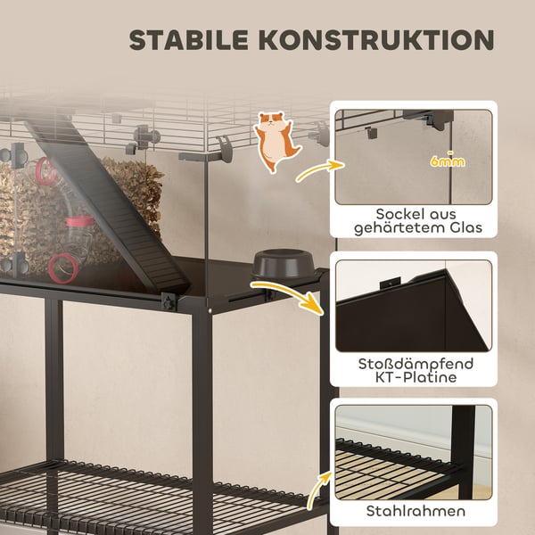 Hamsterbur, 77x49x130,5 cm, Sort, Stål og plast