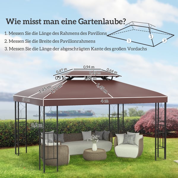 Erstatningstag til havepavillon, 300x400 cm, brun, polyester