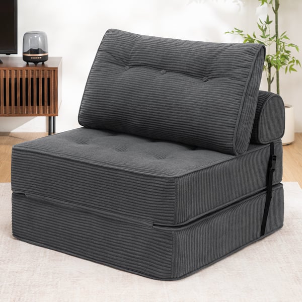 Hommpa Sammenklappelig sovesofa med hynder, sammenklappelig lænestol med ryglæn, enkelt sovesofa til stue og kontor, mørkegrå, 80cm