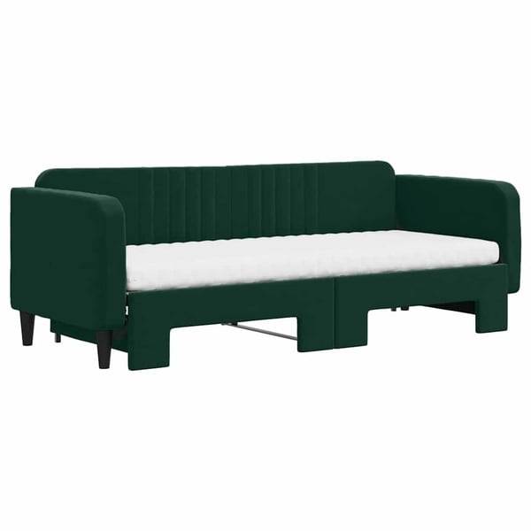 vidaXL Dagbädd utdragbar med madrasser mörkgrön 80x200 cm sammet