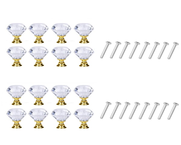 Diamantformede knotter i glass Transparent / Gull 8 stk 16 Pack
